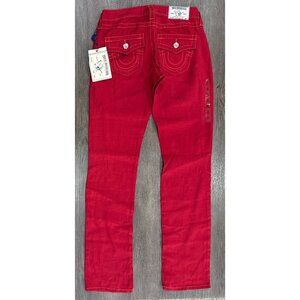 True Religion Women Pants Linen Vintage Red Basic Slim Straight Sz 24 With Flaps